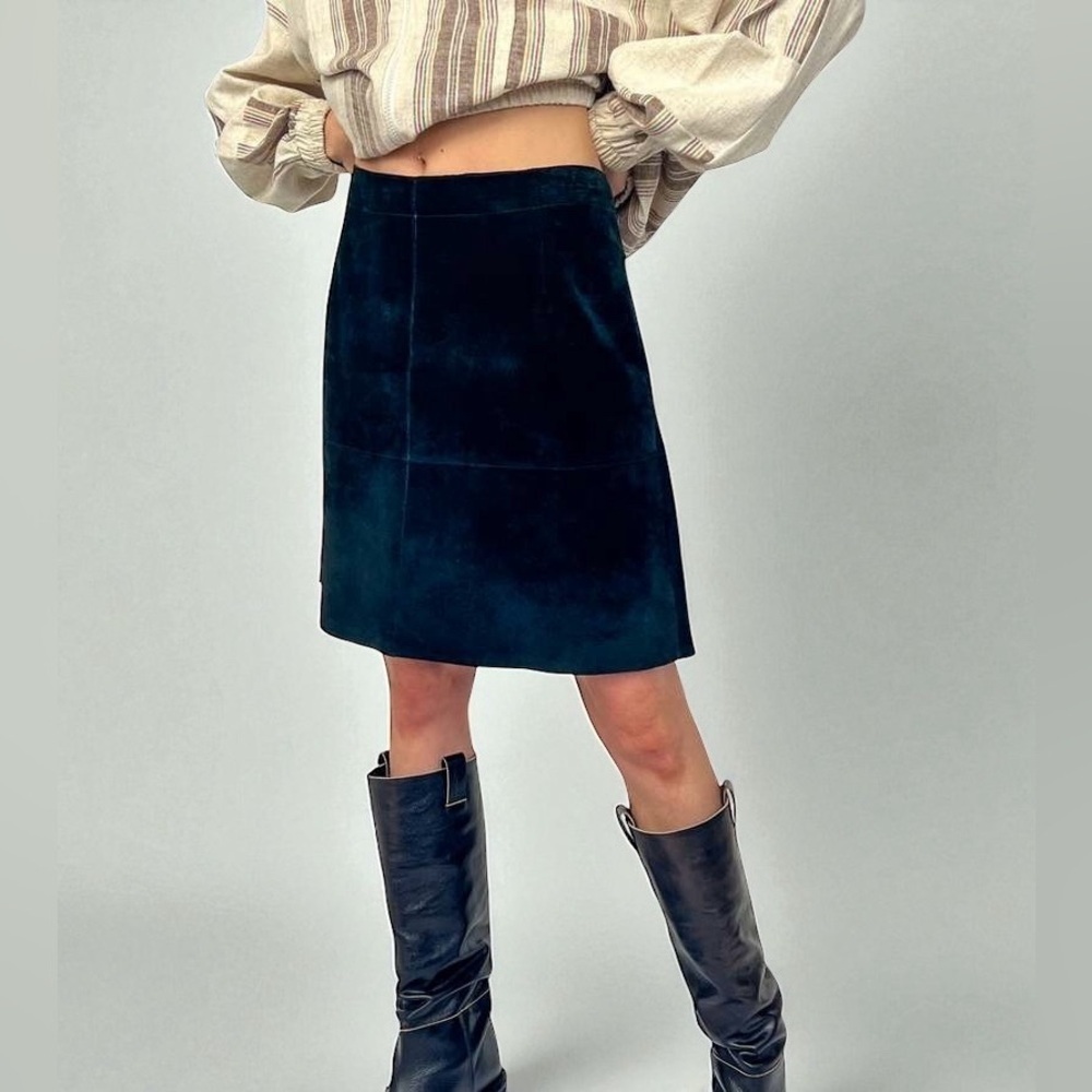 Y2K Vakko VS2 100% Goat Suede Leather Patchwork Skirt in Black size Small 4